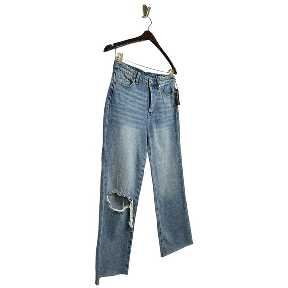 NWT BLANK NYC Baxter Super High Waist Ripped Raw Hem Straight Leg Jeans 25 - Picture 7 of 10